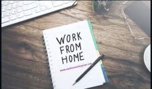 Work from home is mentioned in the picture, along with a lap, a pen, and some glasses.