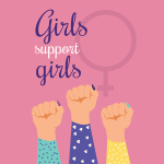 Three girls' hands and a girls' support are shown in the picture.