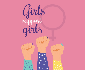 Three girls' hands and a girls' support are shown in the picture.